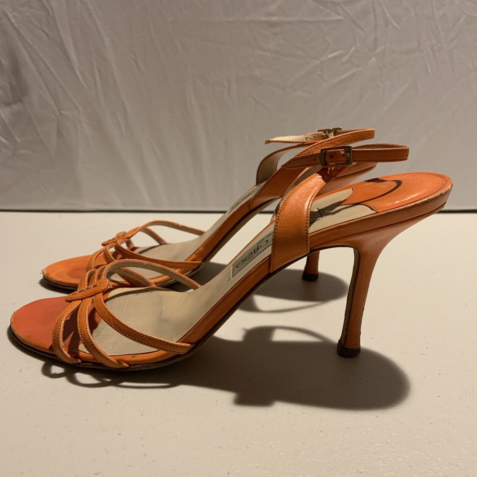 JIMMY CHOO Orange Leather Heel Sandals - US 8.5 EUR 40 [F5]