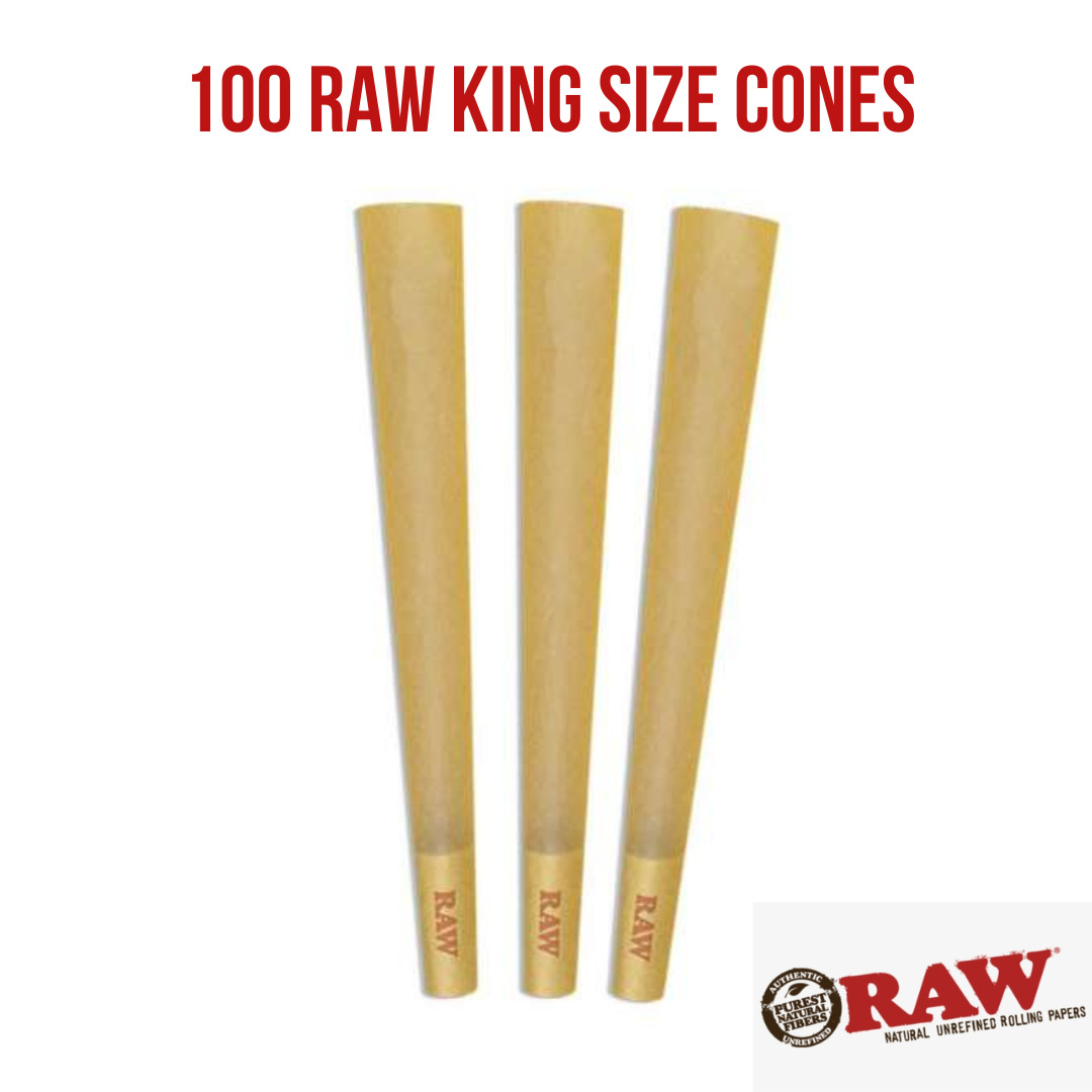 Authentic Raw King Size Pre Rolled Cones W/Filter Tips (100 CONES)