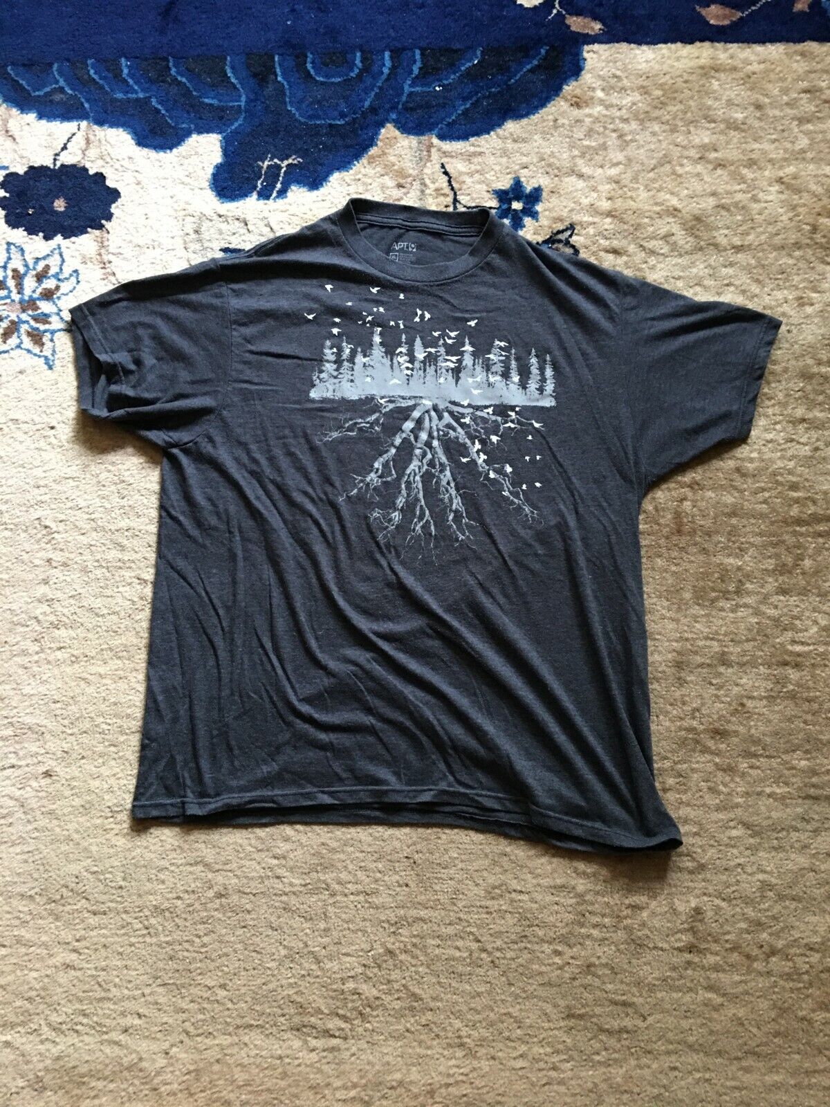 Vintage MEN'S APT. 9® Graphic Forest Deep Roots Casual Dark Gray T Shirt Size XL