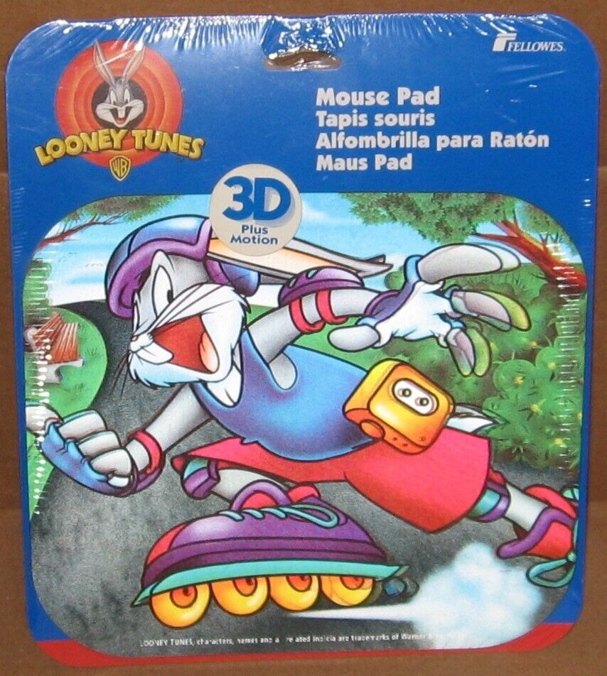 NEW VTG MOUSE PAD LOONEY TUNES BUGS BUNNY ROLLER 3D PLUS MOTION 1997 WARNER BROS