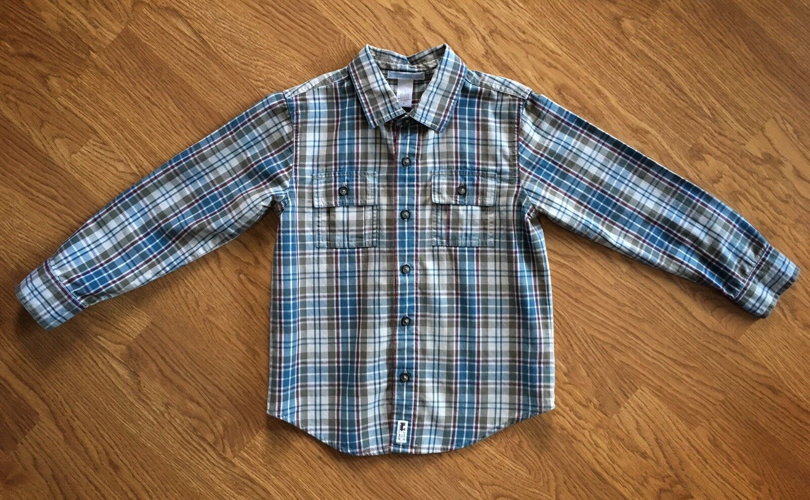Janie and Jack boys button-down shirt size 6, classic blue tan red plaid holiday