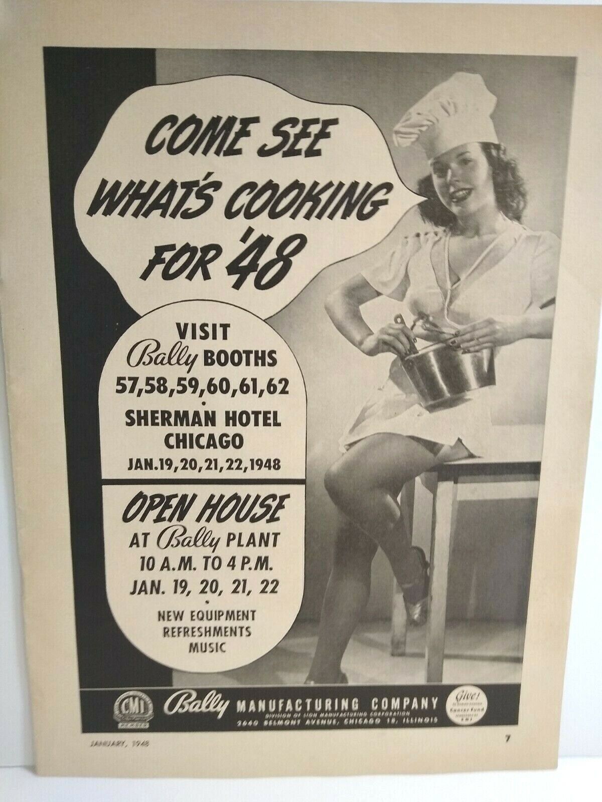Bally What's Cooking For '48 Pinball Arcade Games Trade Show 1948 Magazine AD 