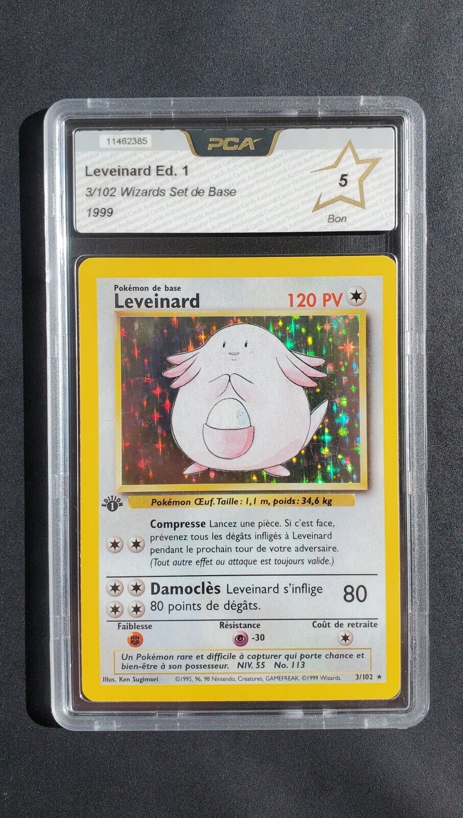 Pokemon Card Leveinard 3/102 Holo Edition 1 - Base Set - FR - PCA 5