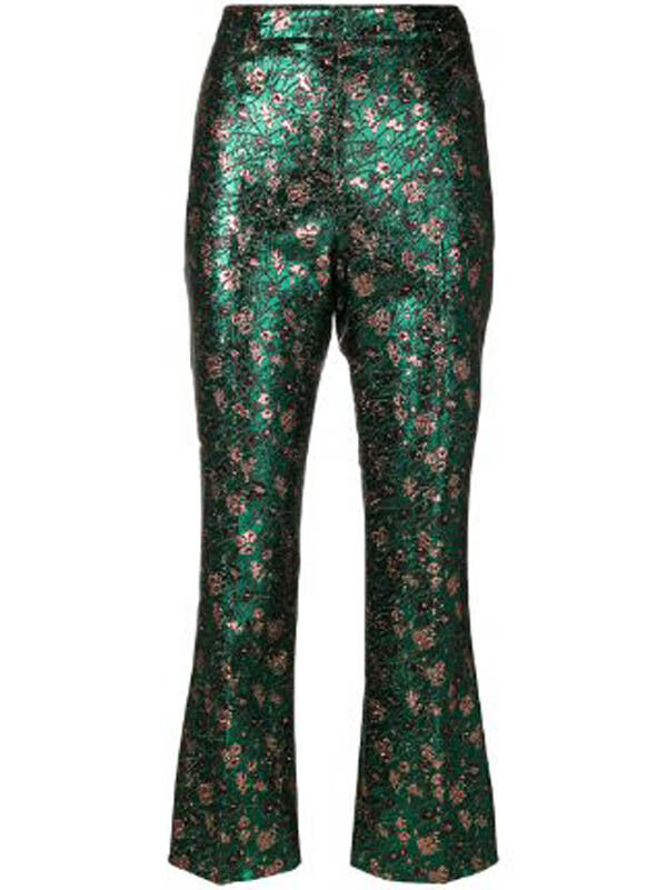 NWT Auth Prada metallic green floral print kick flare ankle pants SZ IT 40 US 6