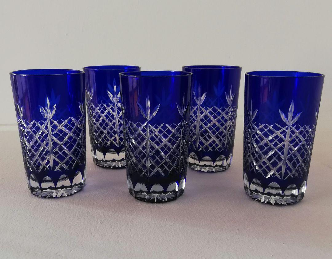 Edo Kiriko Sake Cup Crystal Cut Glass 5 Pieces