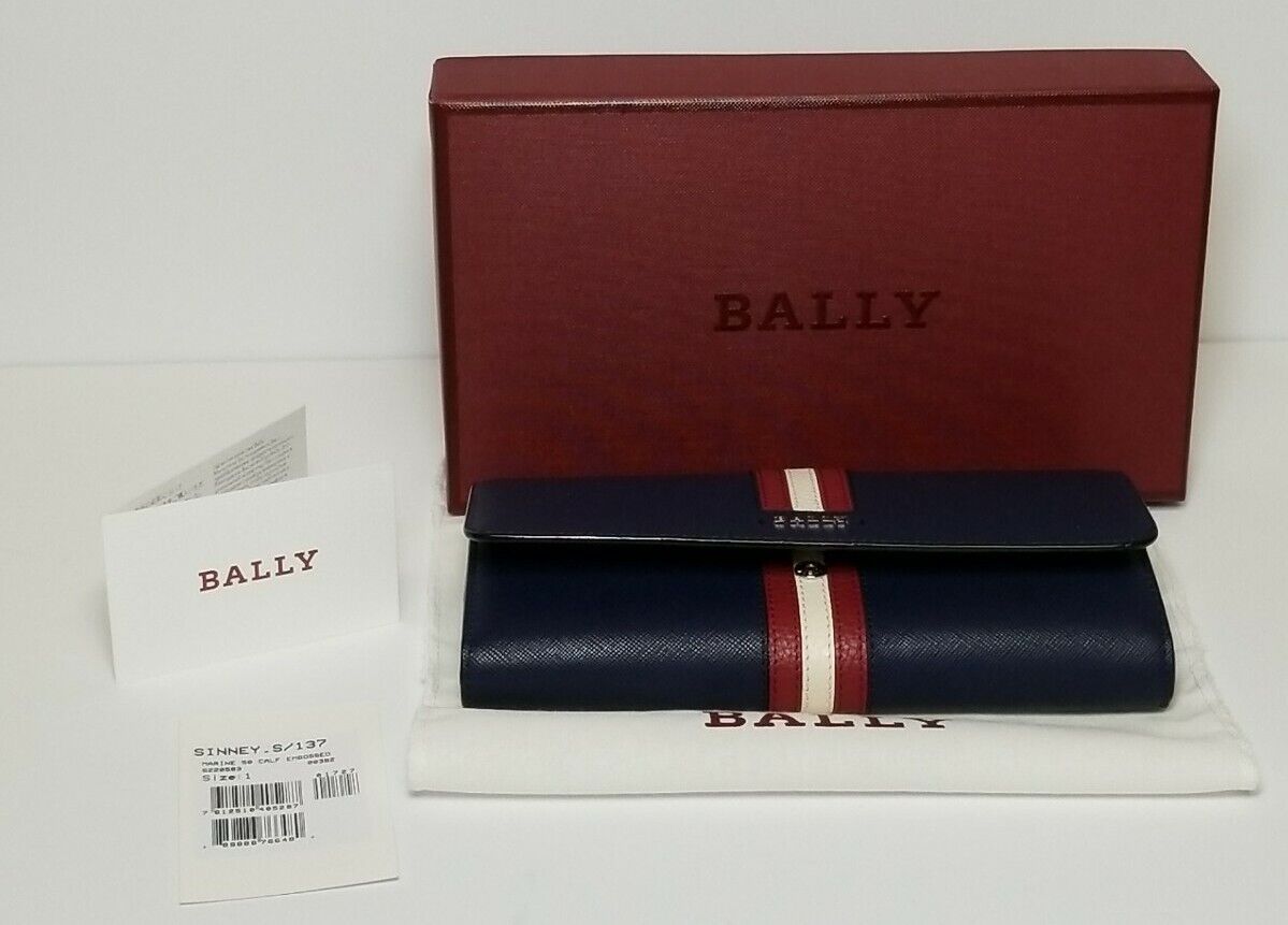 NEW in Box Bally Ladies Leather Sinney Continental Wallet in Navy Blue 6220583
