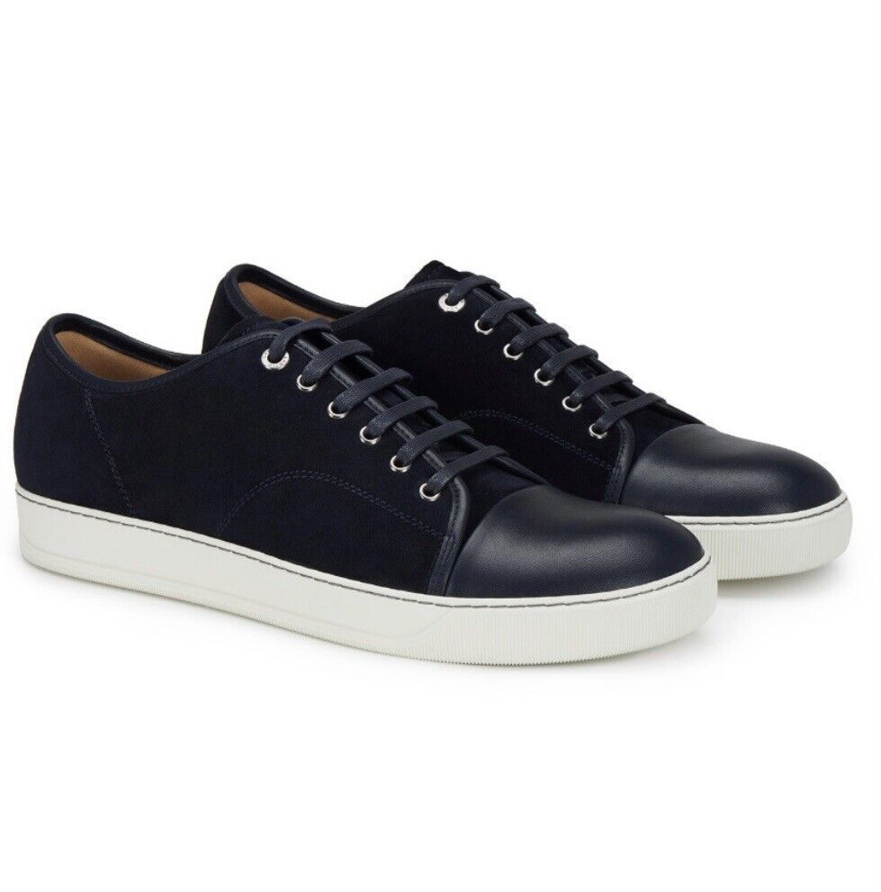 Lanvin DBB1 Suede And Patent Leather Sneakers Navy Blue Size 10