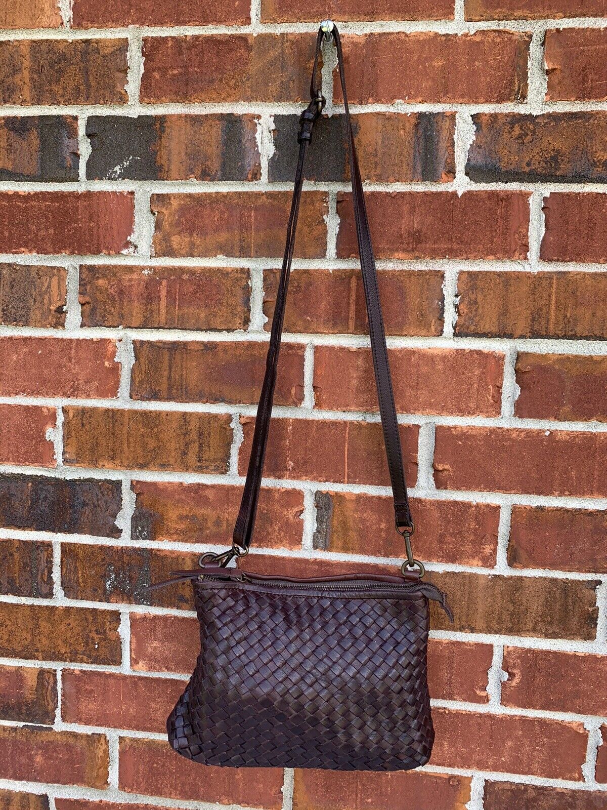 Valentina Handbag Woven Brown Boho Leather Crossbody Purse Bag Made In Italy