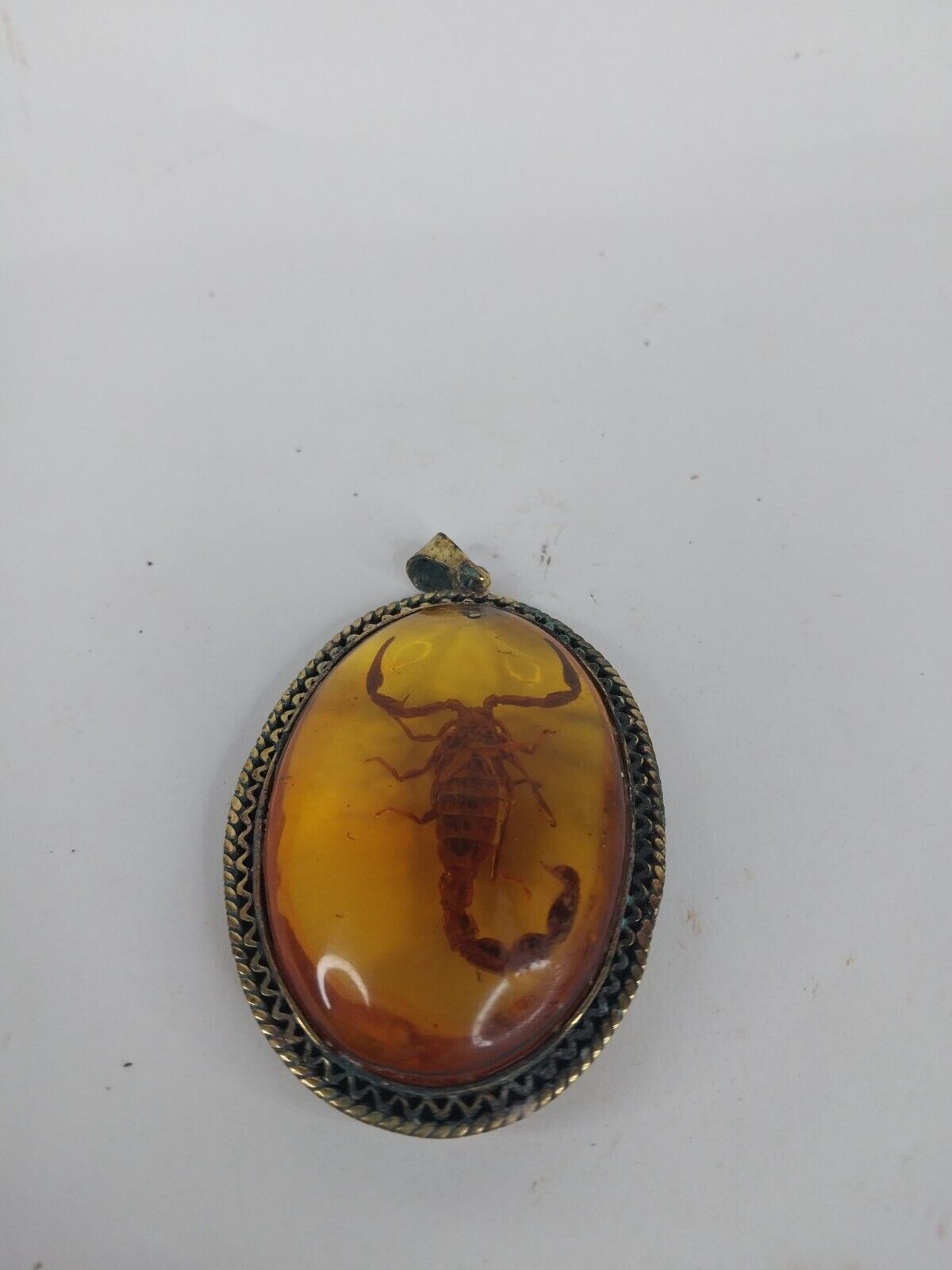 RARE ANTIQUE ANCIENT EGYPTIAN Pendant Necklace Small Amber Scorpion Dead