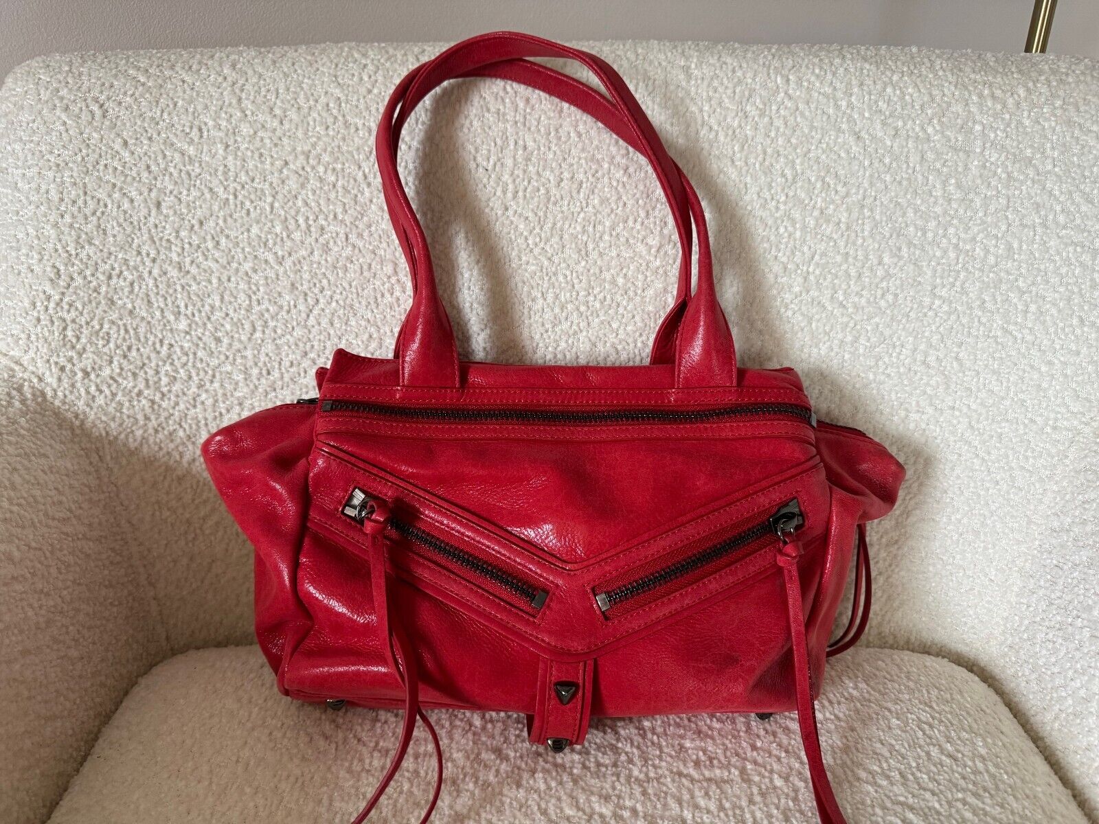 Botkier Trigger Motorcycle Bag, Bright Red LUXE Leather, Gunmetal Hardware