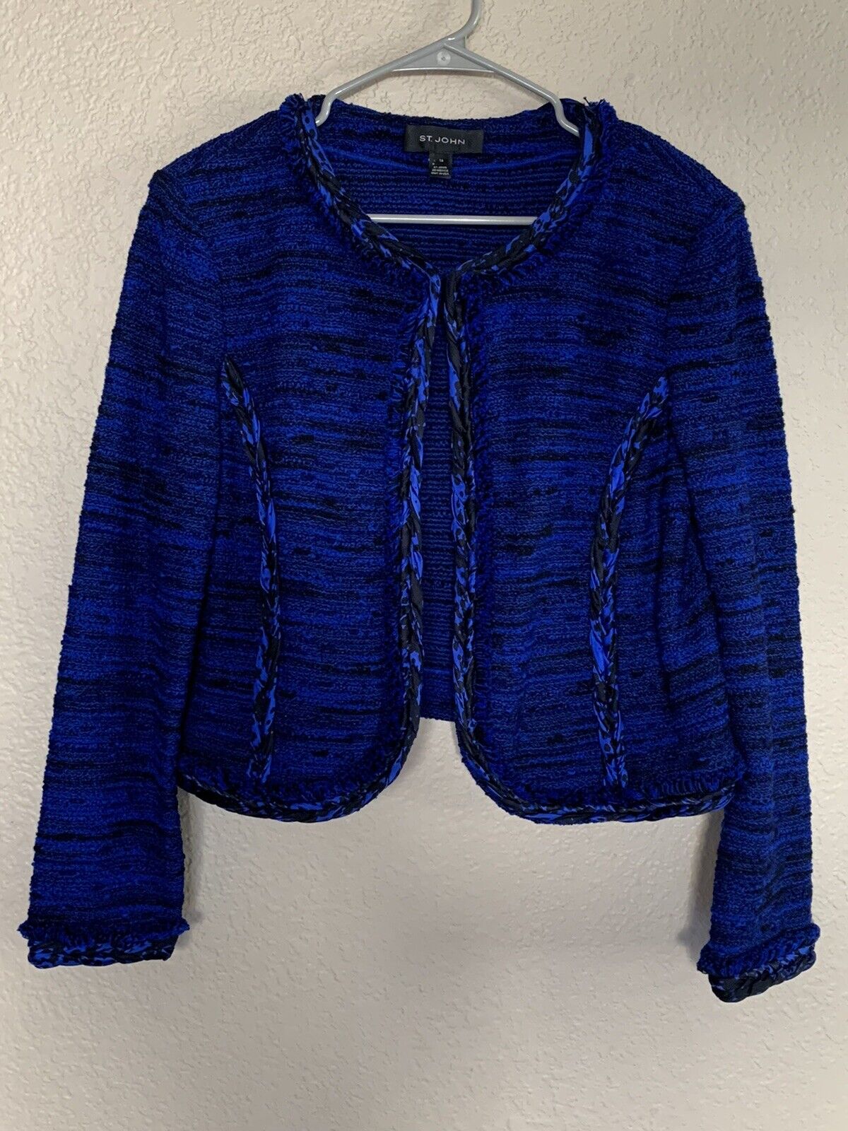 ST JOHN Blazer Coat Suit Jacket Tweed Boucle Evening Bolero Knit Wool SZ 16
