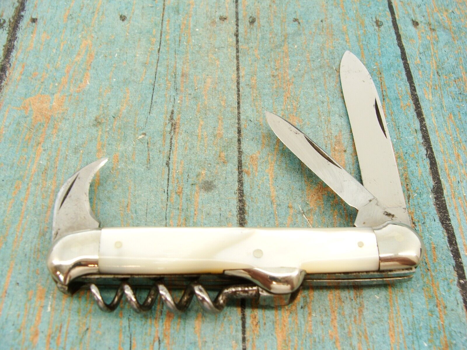 ANTIQUE PEARL CHAMPAGNE FOLDING CORKSCREW POCKET KNIFE KNIVES SWEDEN GERMANY USA