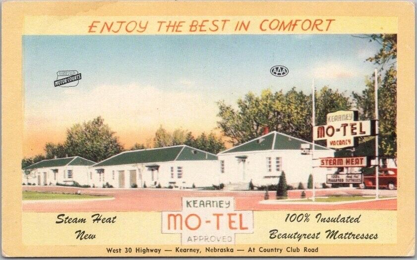 c1950s KEARNEY, Nebraska Postcard KEARNEY MO-TEL Highway 30 Roadside - Unused
