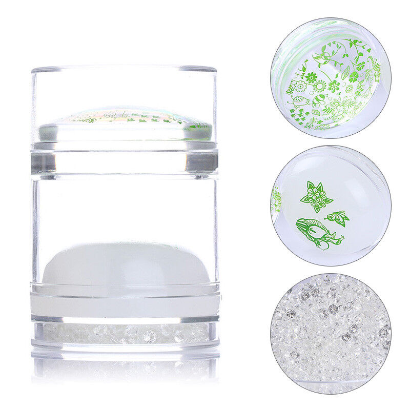 Dual-ended Clear White Jelly Nail Art Stamper Scraper Silicone W/Rhinestone Tool