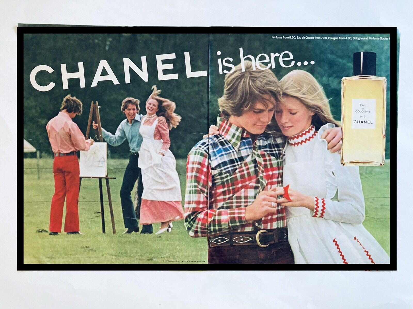 Vtg Chanel Print Ad 1972 Double Size 20x13 inch 1970s Cottagecore Teens