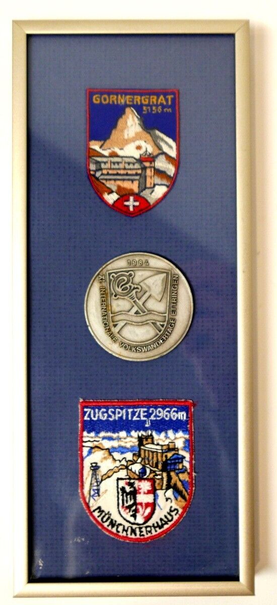 Vintage Ski Patches & Medallion Germany Switzerland Professionally Framed