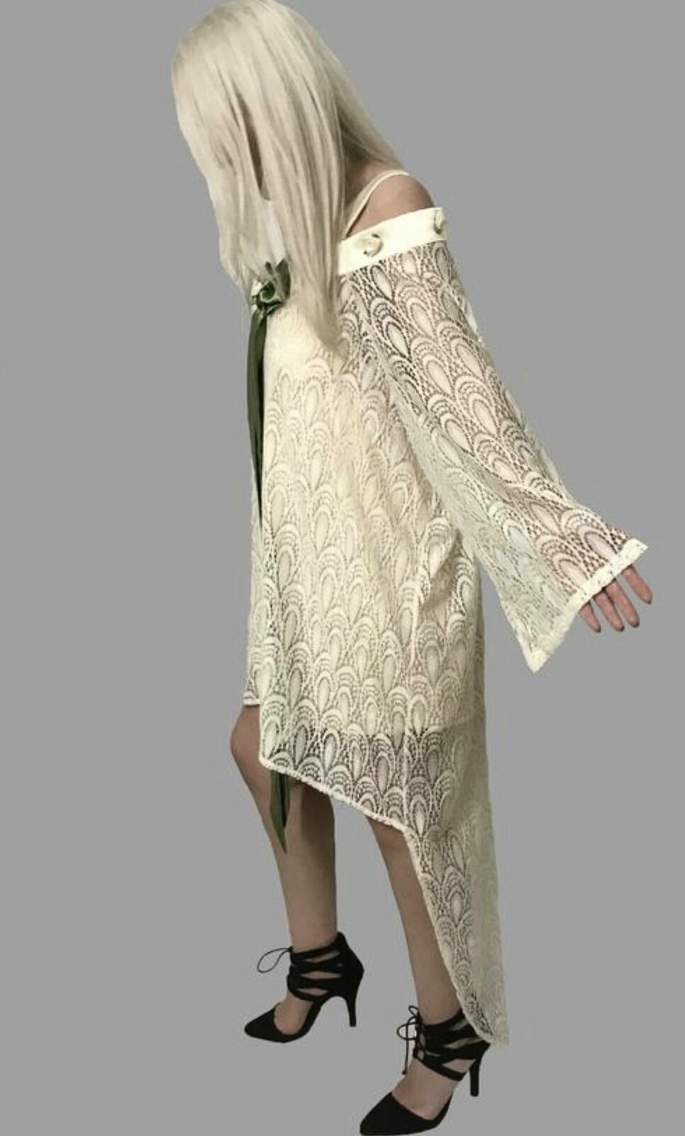 Ivory Sexy Lace Kimono Robe Off- The Shoulder