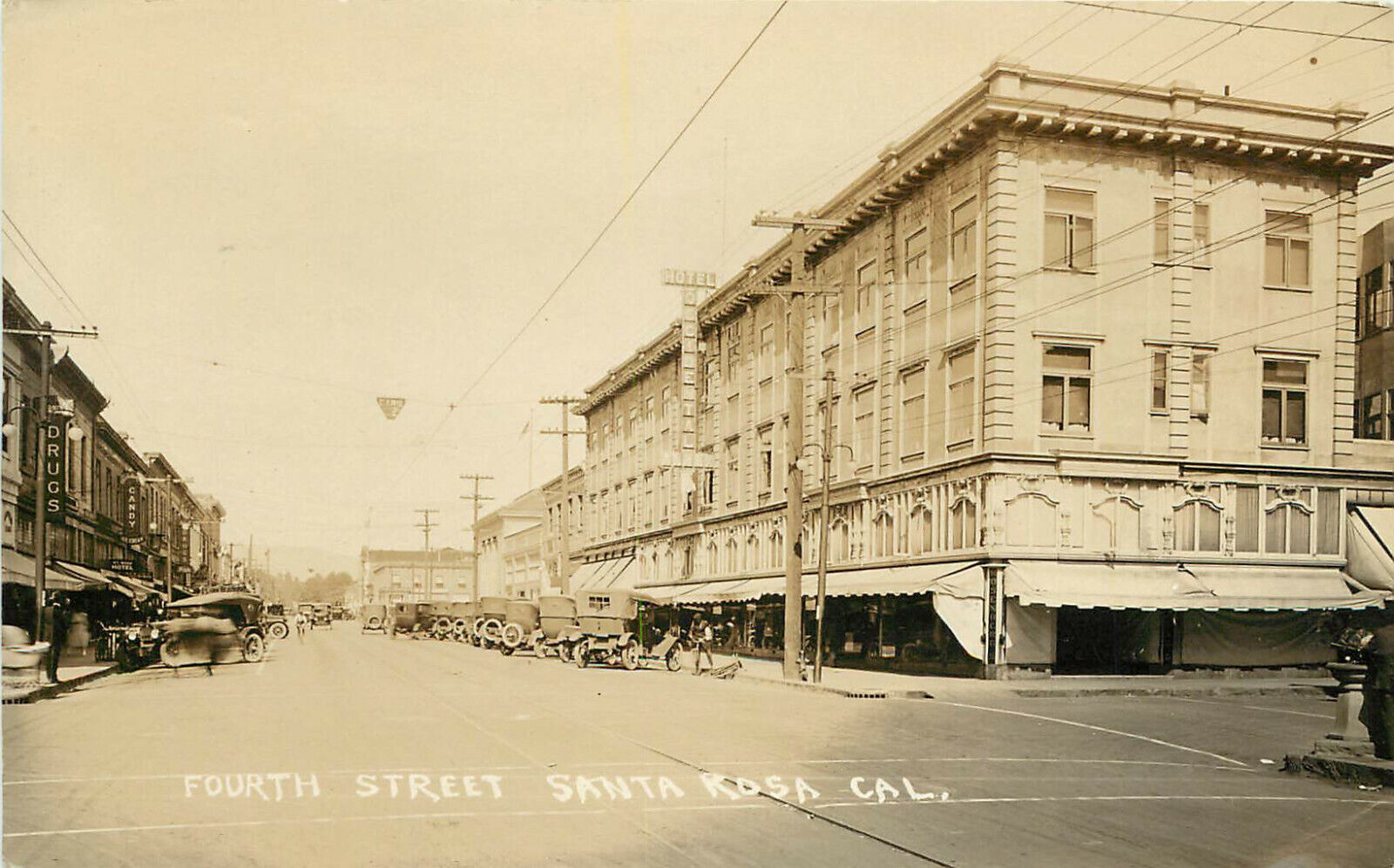 RPPC Postcard Fourth Street Santa Rosa Sonoma County Occidental Hotel c1910-1930