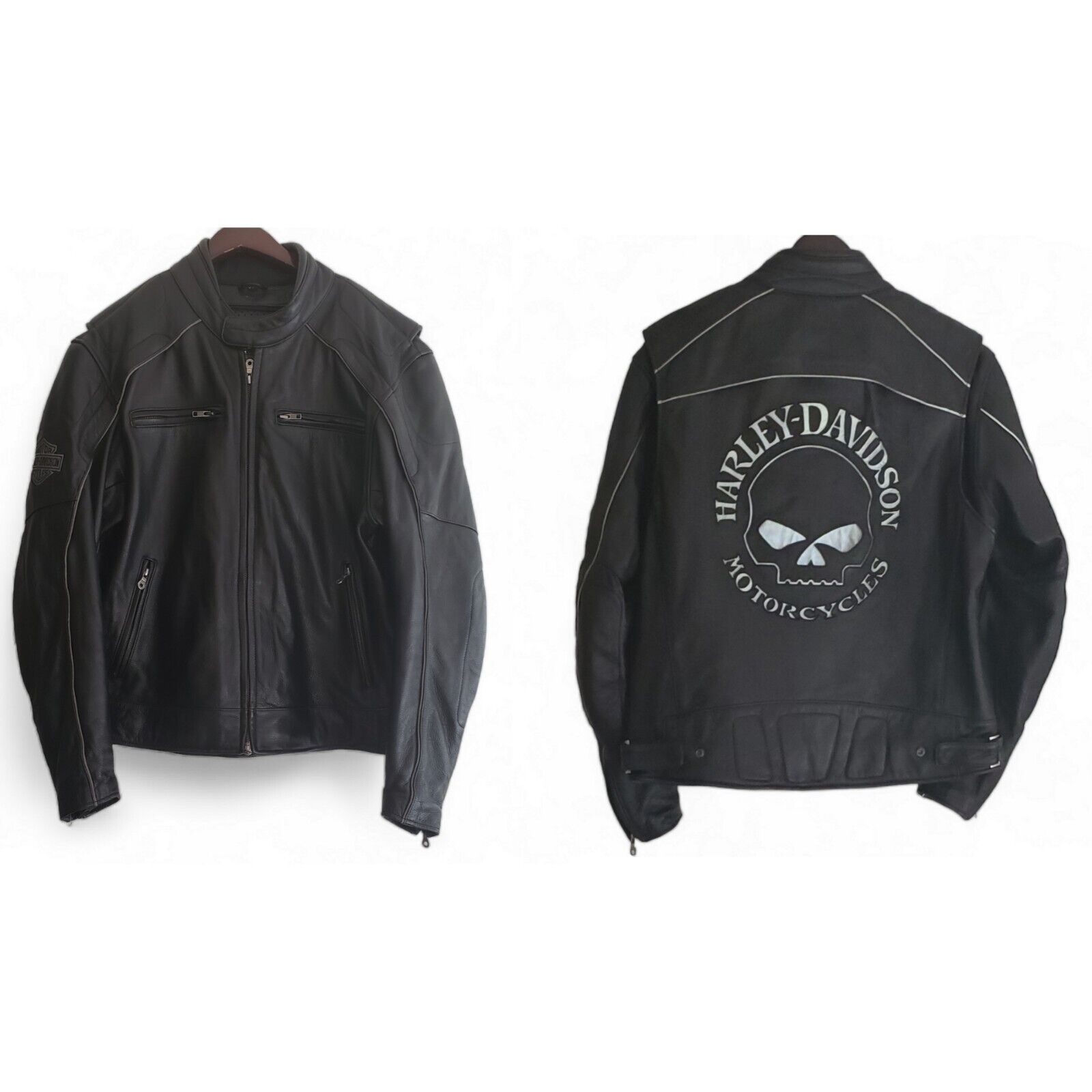 Harley-Davidson Skull Men\'s Motorcycle Riding Jacket Genuine Leather Size XL