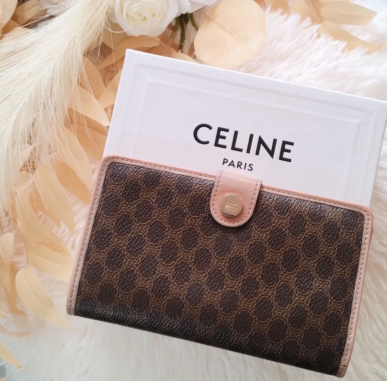 Celine Leather bifold wallet with kadam pattern  from JAPAN