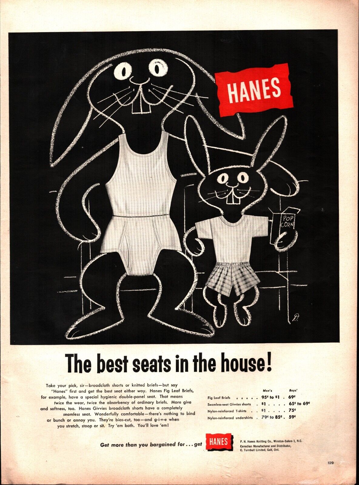 1956 Hanes Men\'s Boy\'s Underwear Rabbit Full Page Vintage Print Ad b3