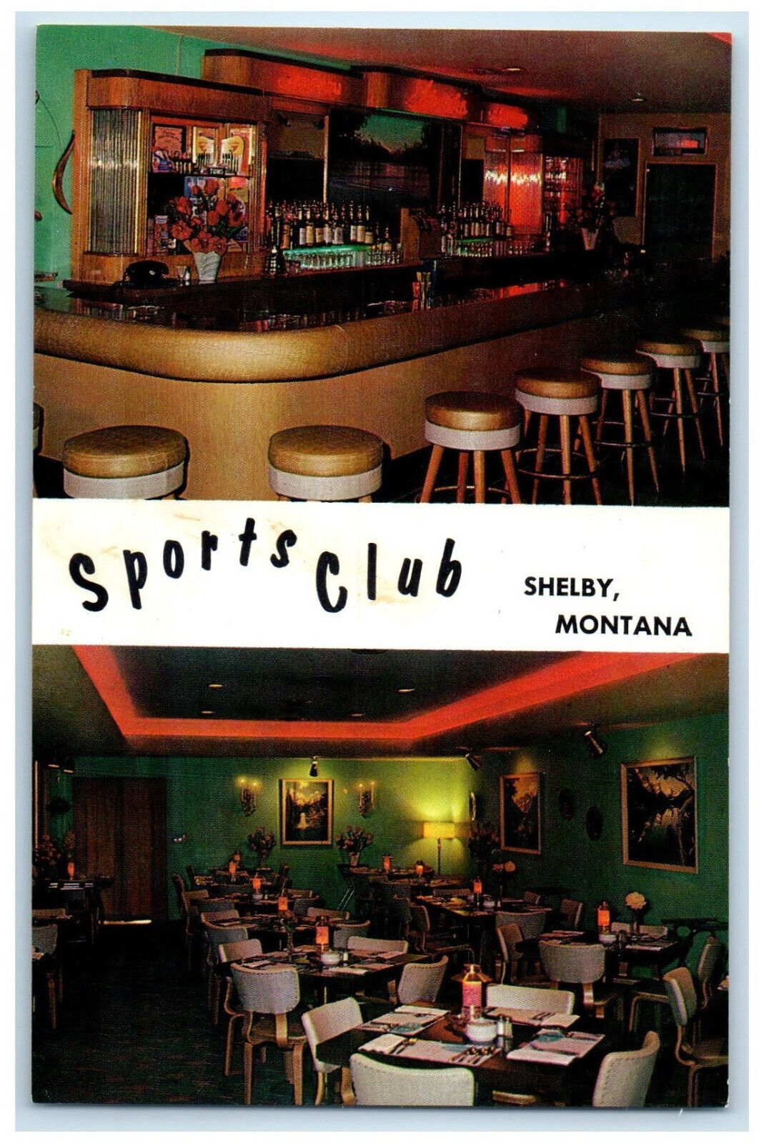 c1960's Sports Club Shelby Montana MT Wine Bar Dining Multiview Postcard