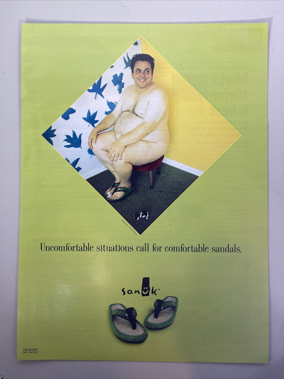 2000 Sanuk sandals ad funny original advertisement Naked Man Men Humor Nude