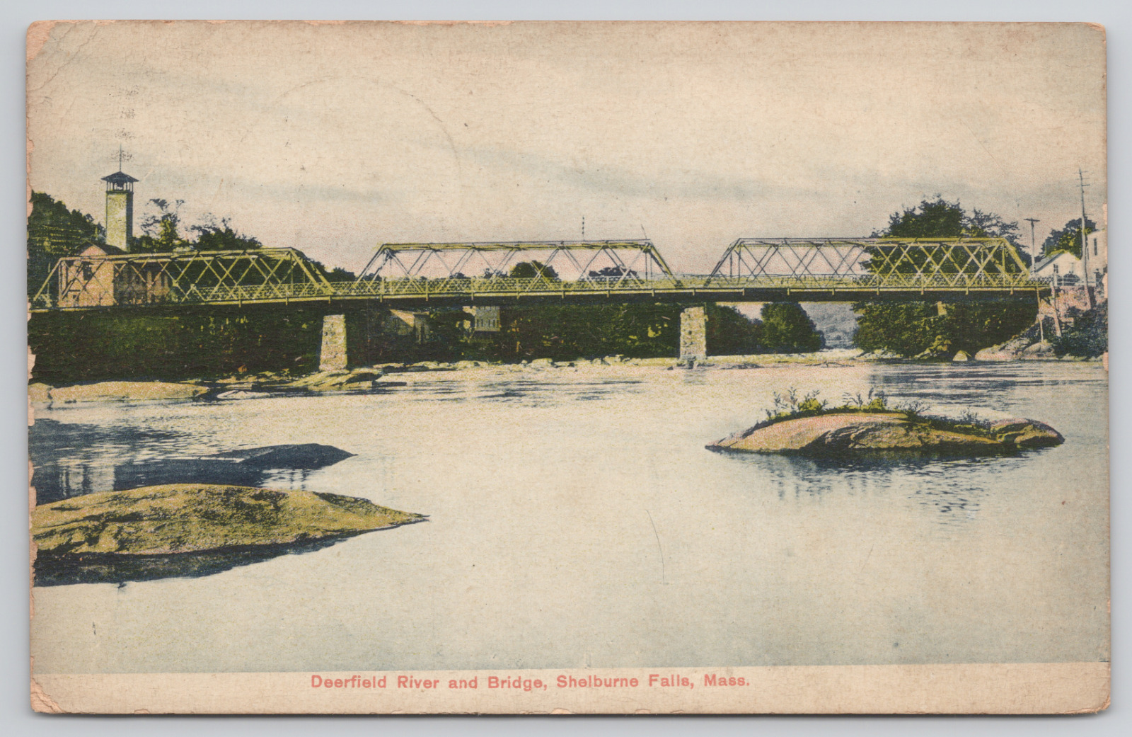 Shelburne Falls Massachusetts Deerfiled River & Bridge 1910 Divided Postcard