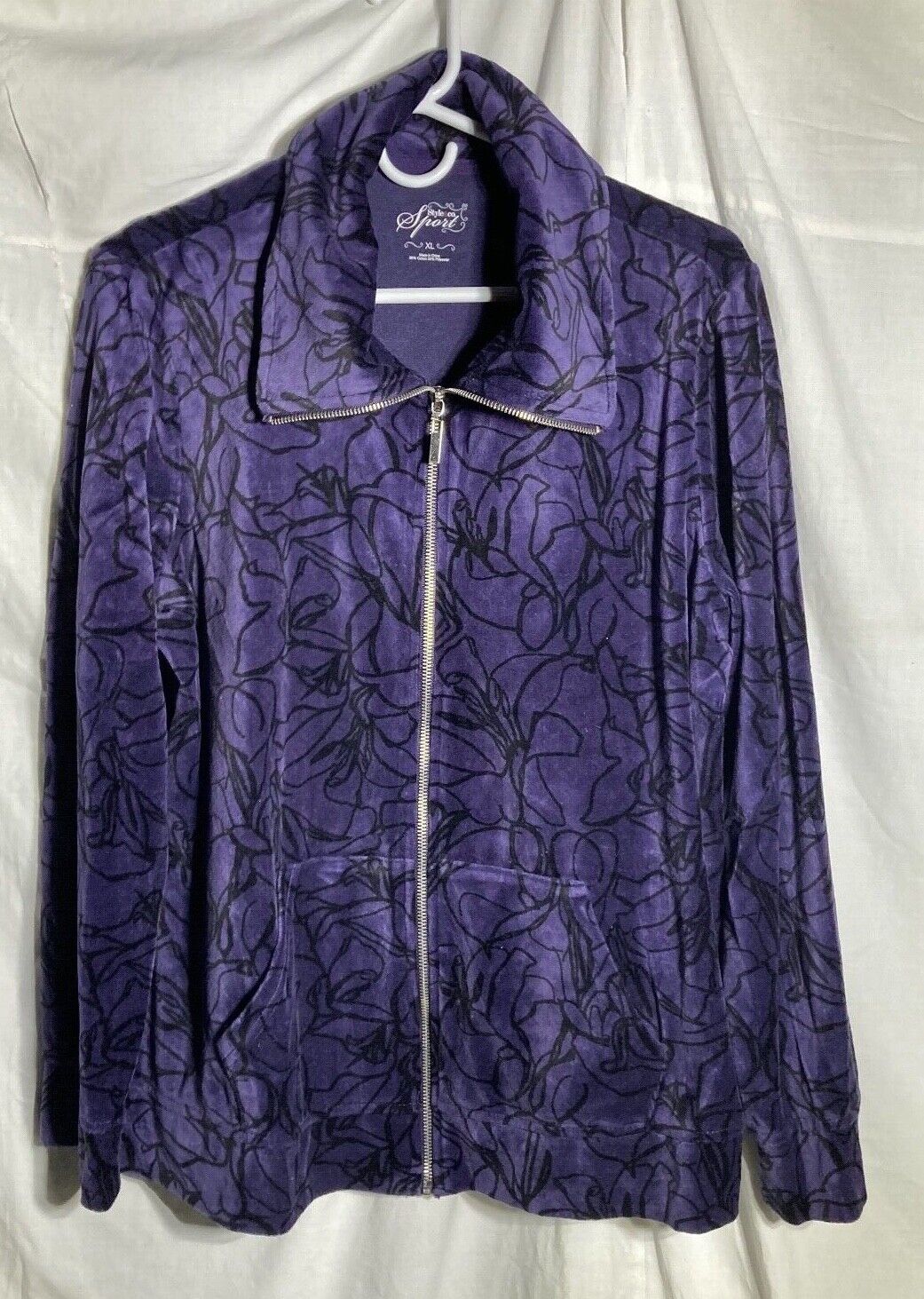 Vtg Style & Co. Cotton / Polyester Pocket Jogger Zip Jacket Women\'s Purple XL
