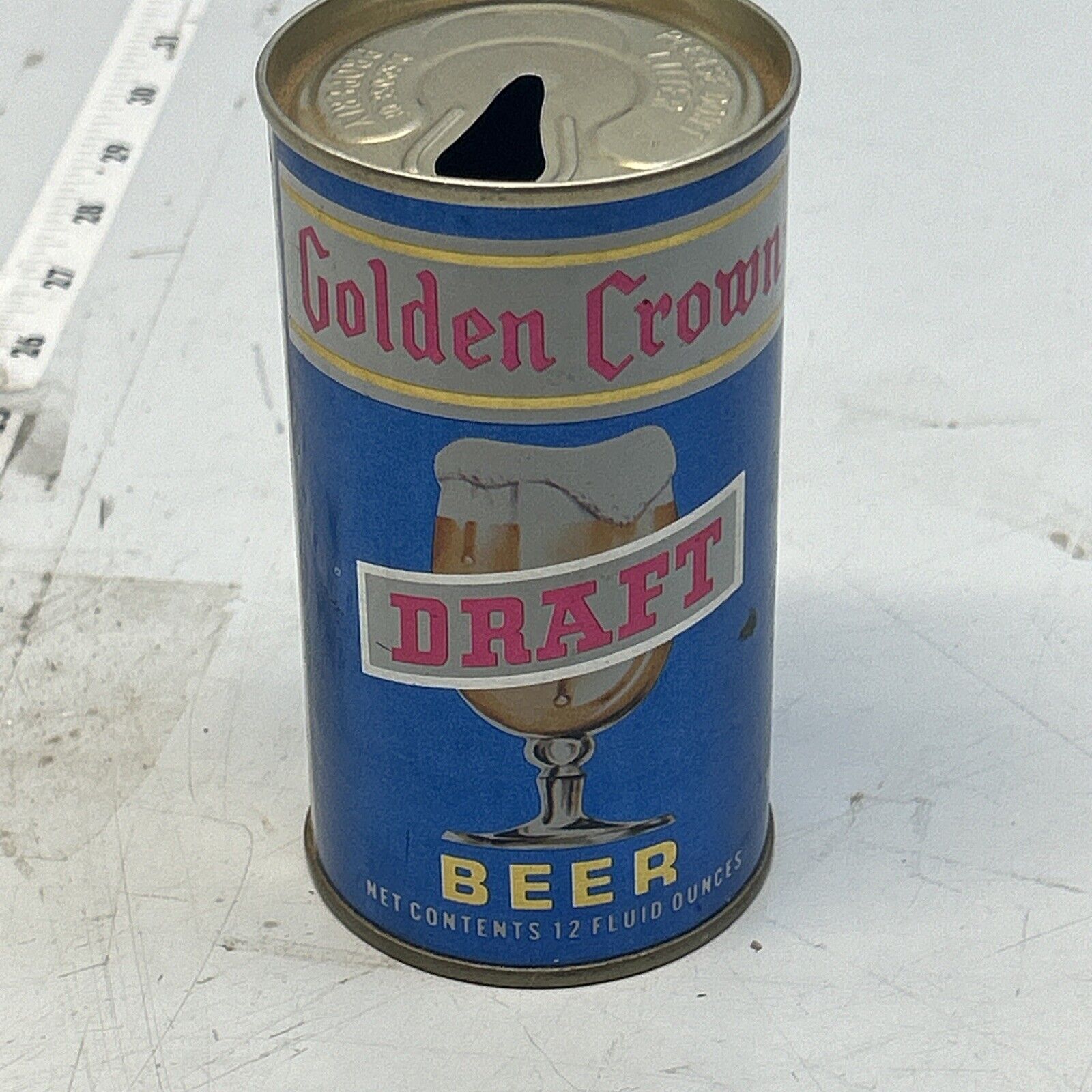 Opened Golden Crown 12 Oz. Pull Tab Beer Can Maier Brewing Los Angeles, Ca