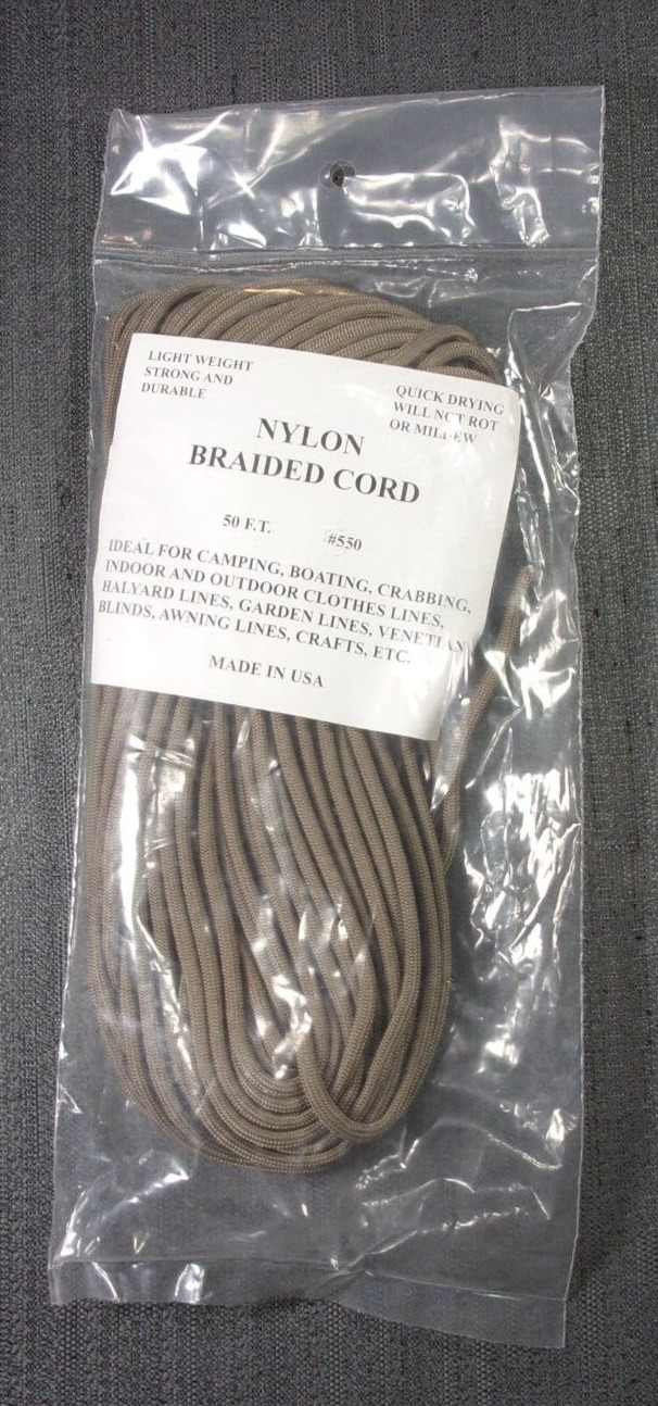 BRAIDED NYLON 550 CORD PARACORD LIGHTWEIGHT STRONG AND QUICK DRYING 50 FT