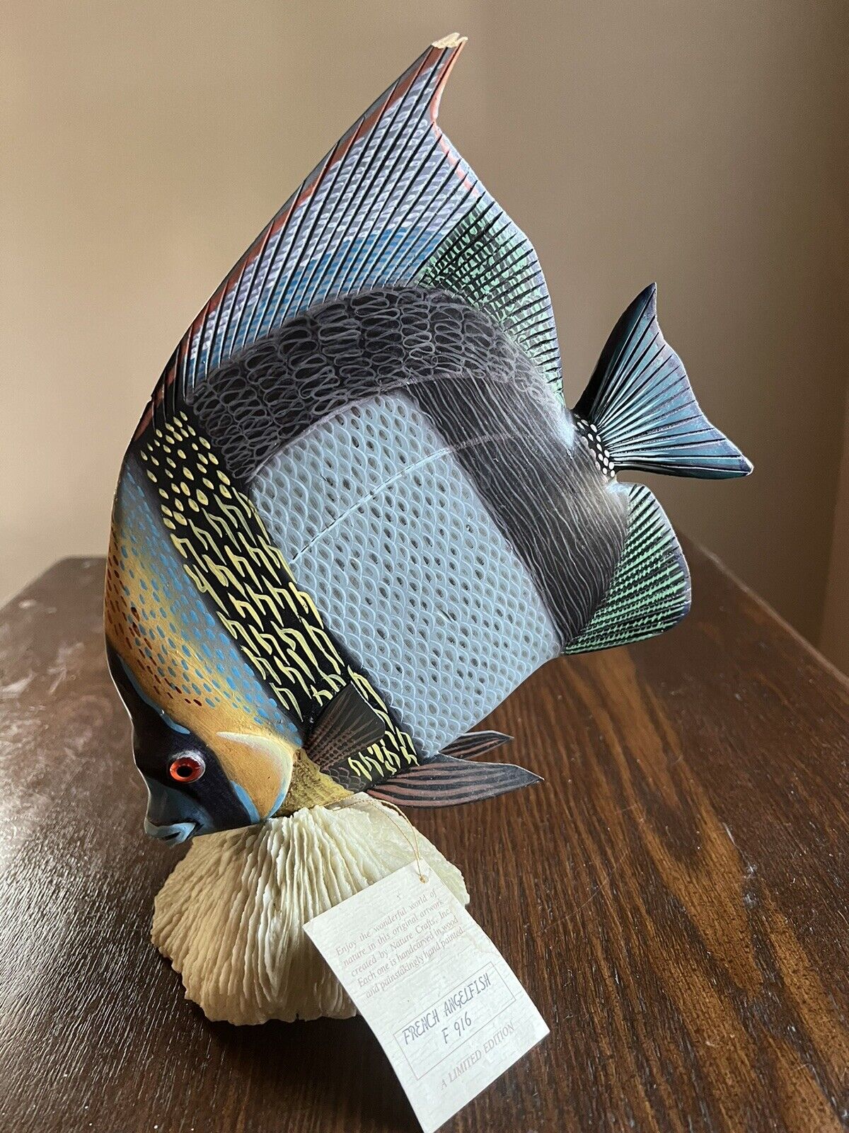 Hand Painted French Angelfish On Coral Figurine