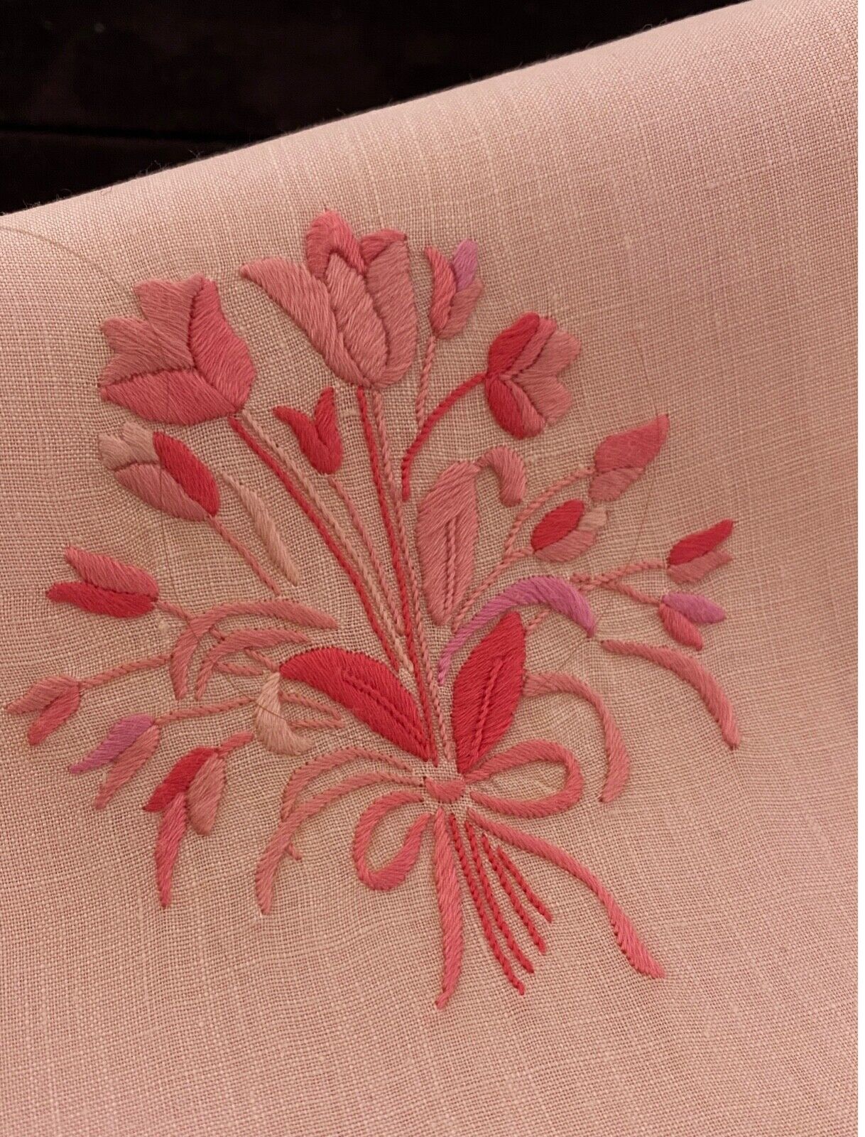 2 Constance Leiter Pink Hand Towels Madeira Hand Embroidered XX013