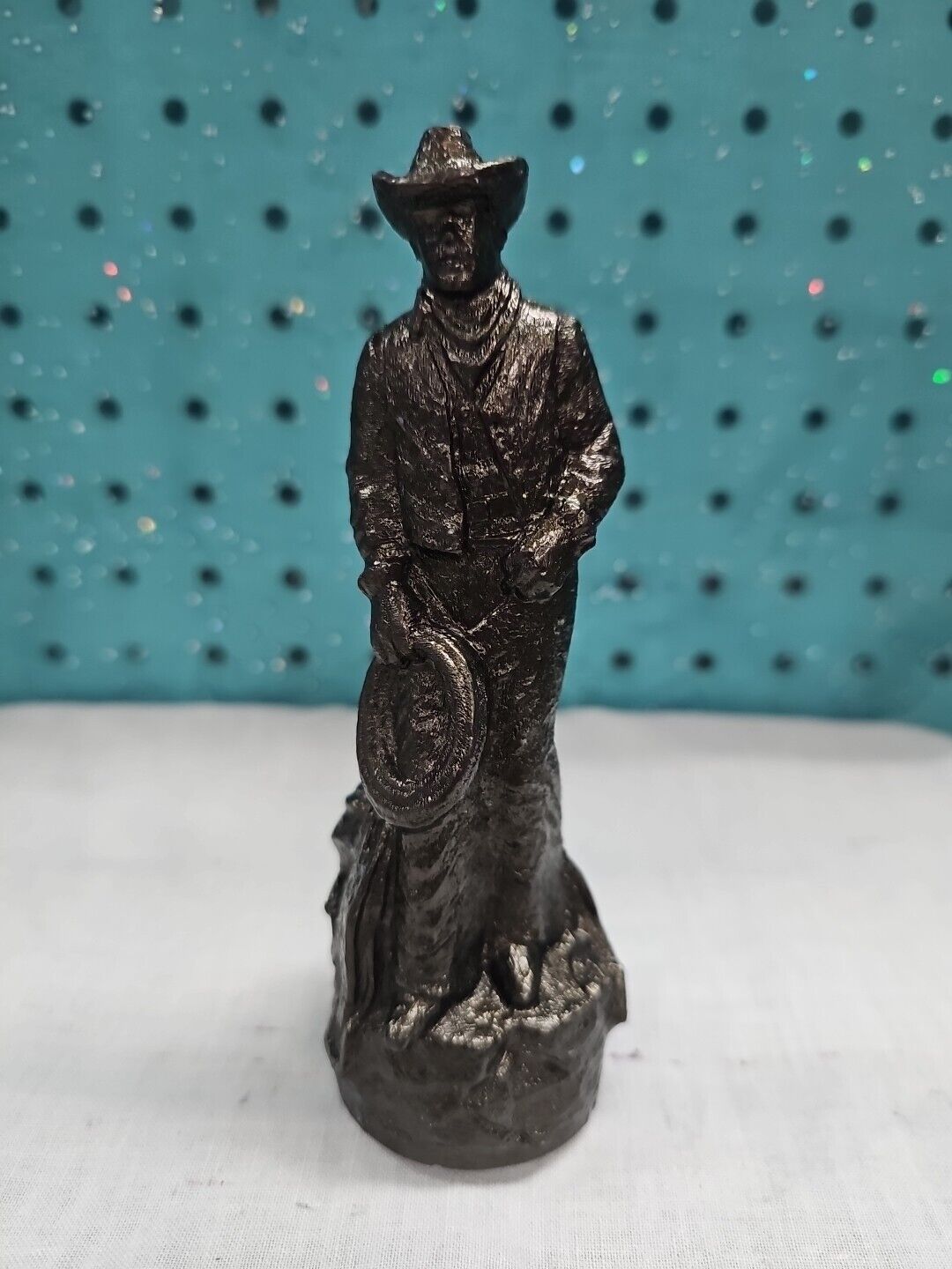 6 1/2 Inch Stetson Cowboy Figurine,  Pewter Color Finished, Stamped Stetson