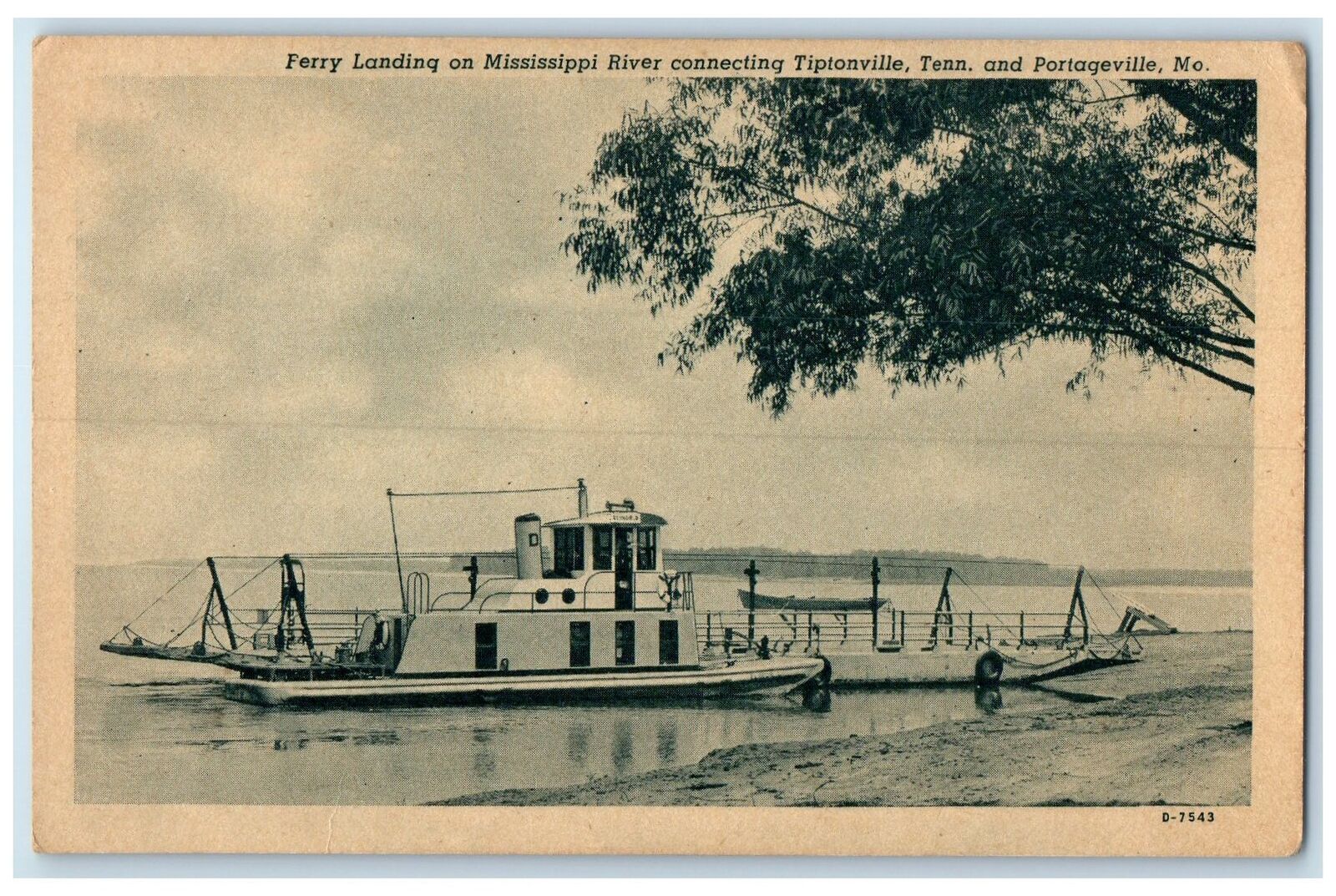 c1920 Ferry Landing Mississippi River Connecting Tennessee Missouri MO Postcard