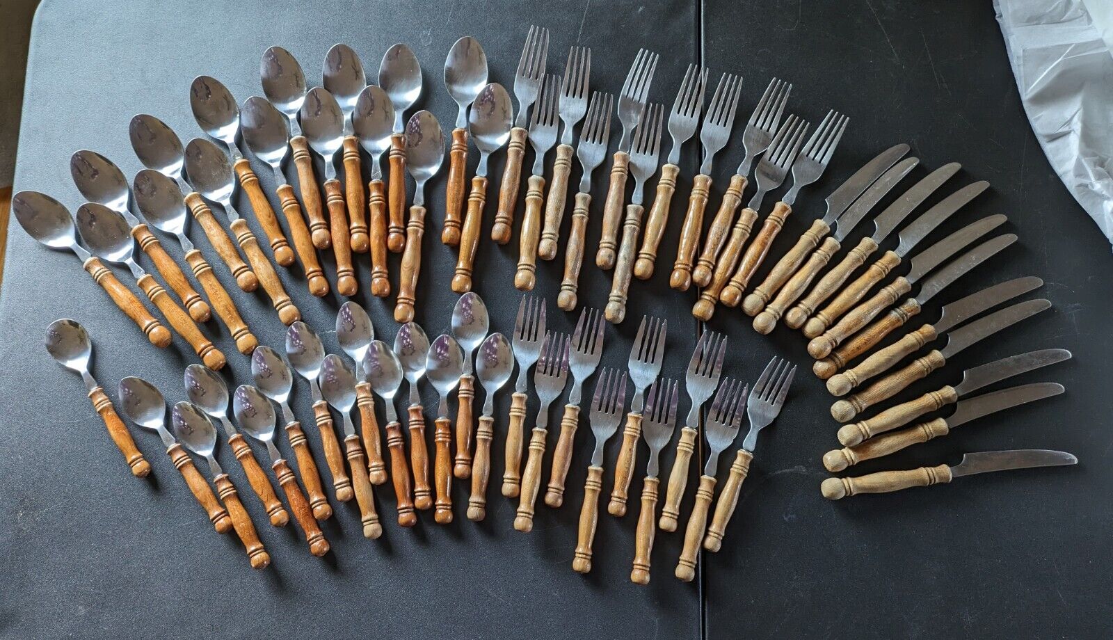 Vintage Old Homestead Wooden Handle Stainless Flatware Taiwan 61 Pieces