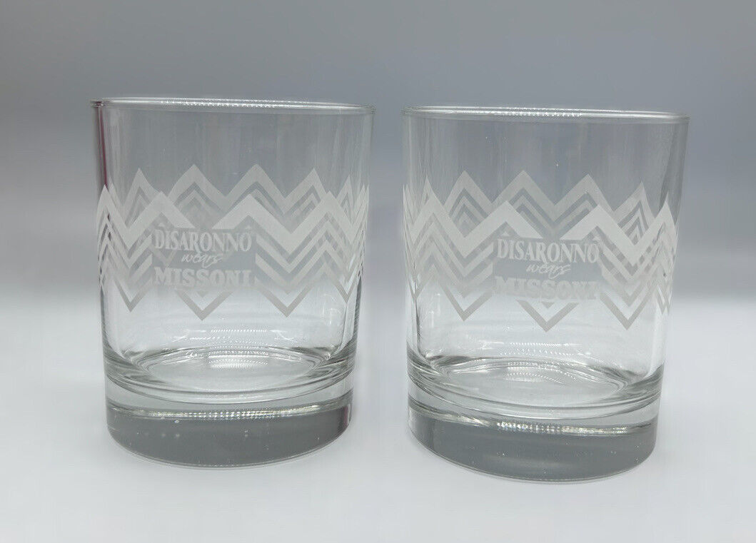Set of 2 DISARONNO WEAR MISSONI Etched Glass Tumblers 3 7/8\