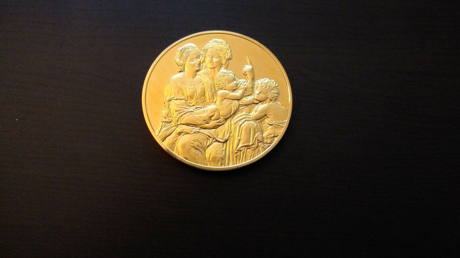 24K Electroplate Gold Sterling Virgin & Child St Anne Infant St John Medal