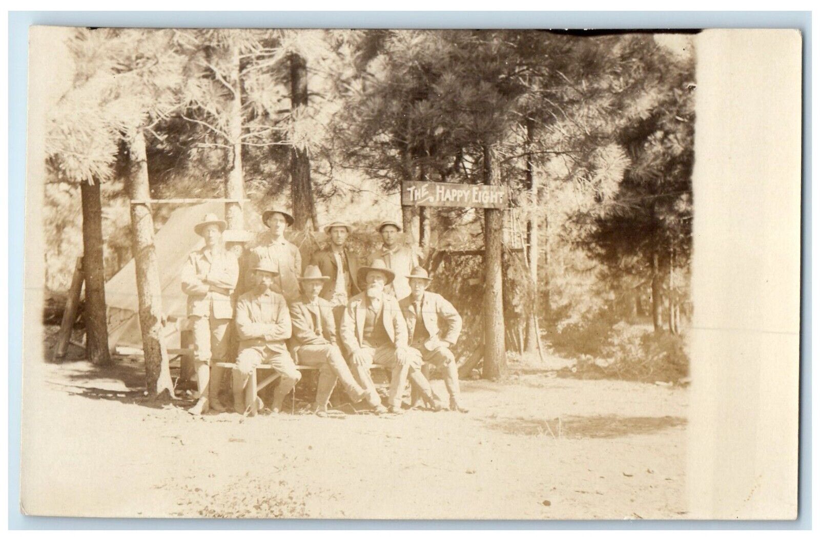 c1910 Exterior Man Sitting Happy Eight Camp California CA RPPC Photo Postcard