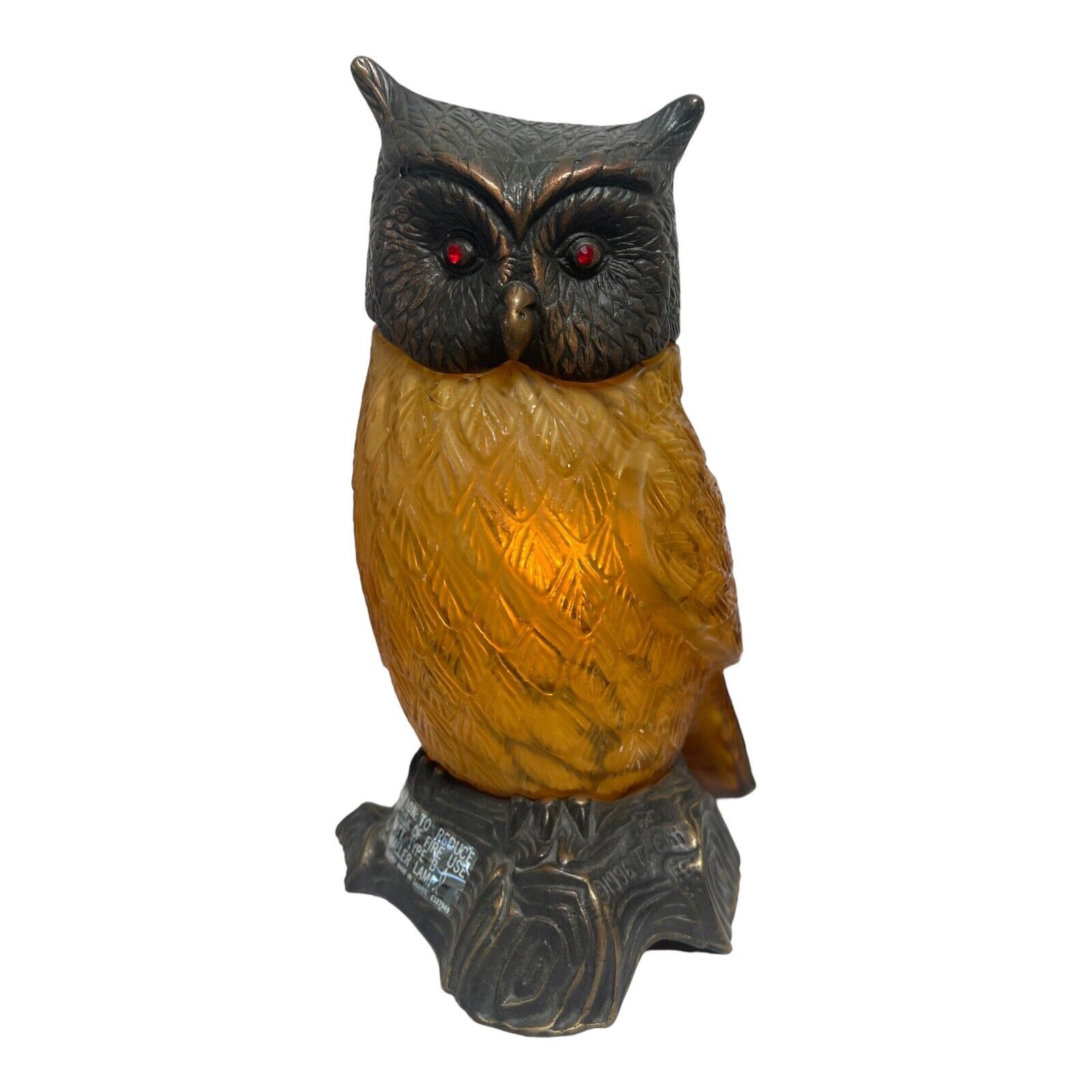 Tin Chi Amber Glass Owl Lamp Art Glass Vintage 9.5” Tall 6’ Cord Works 1996 VTG