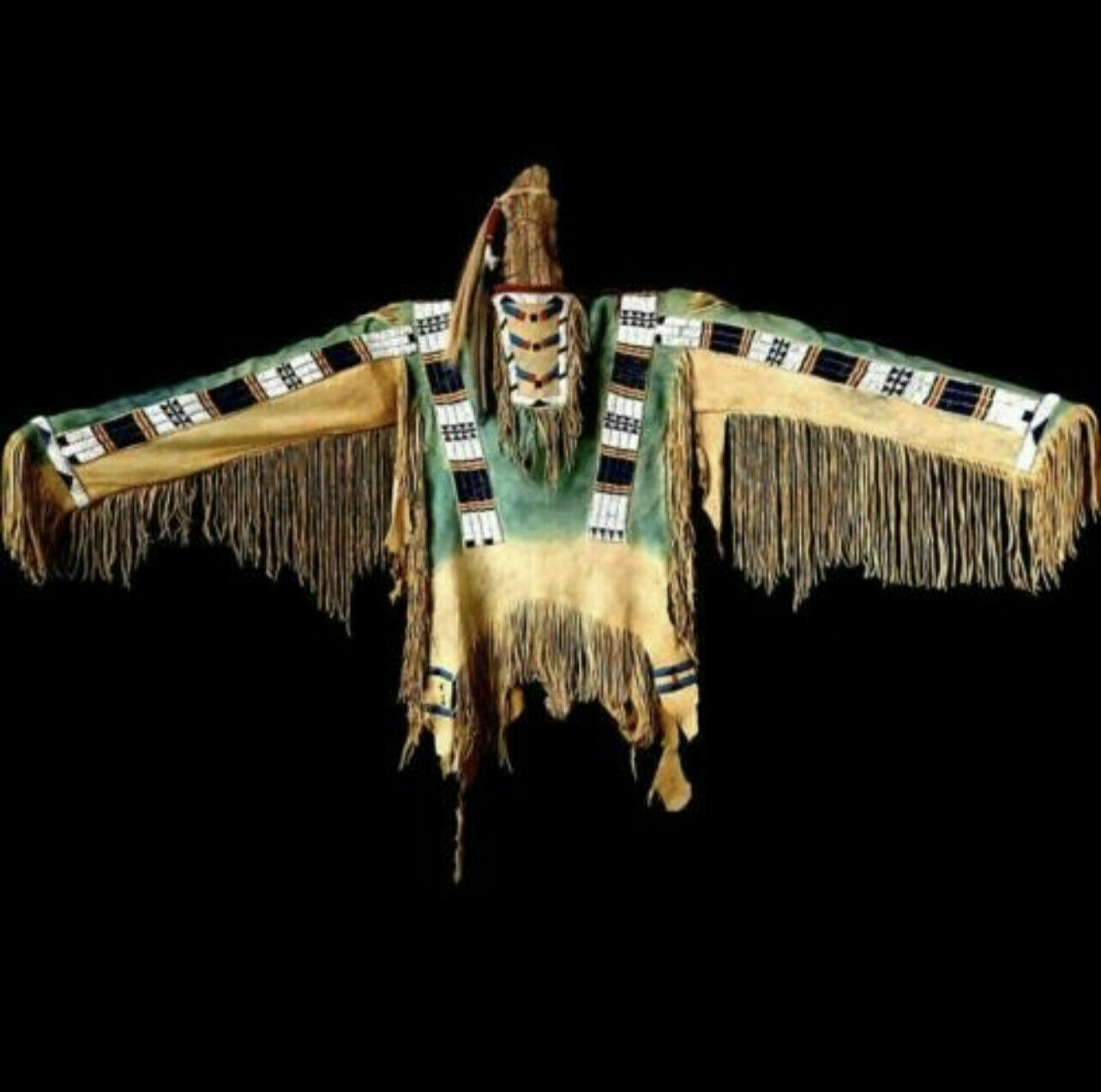 Old American Style Handmade Dakota Beaded Buckskin Hide Powwow War Shirt PWL136