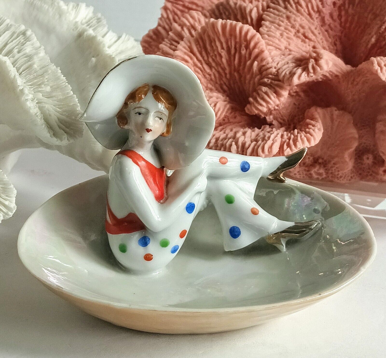 Fasold and Stauch Nautical Lady in Beach Shell Trinket Dish Art Deco