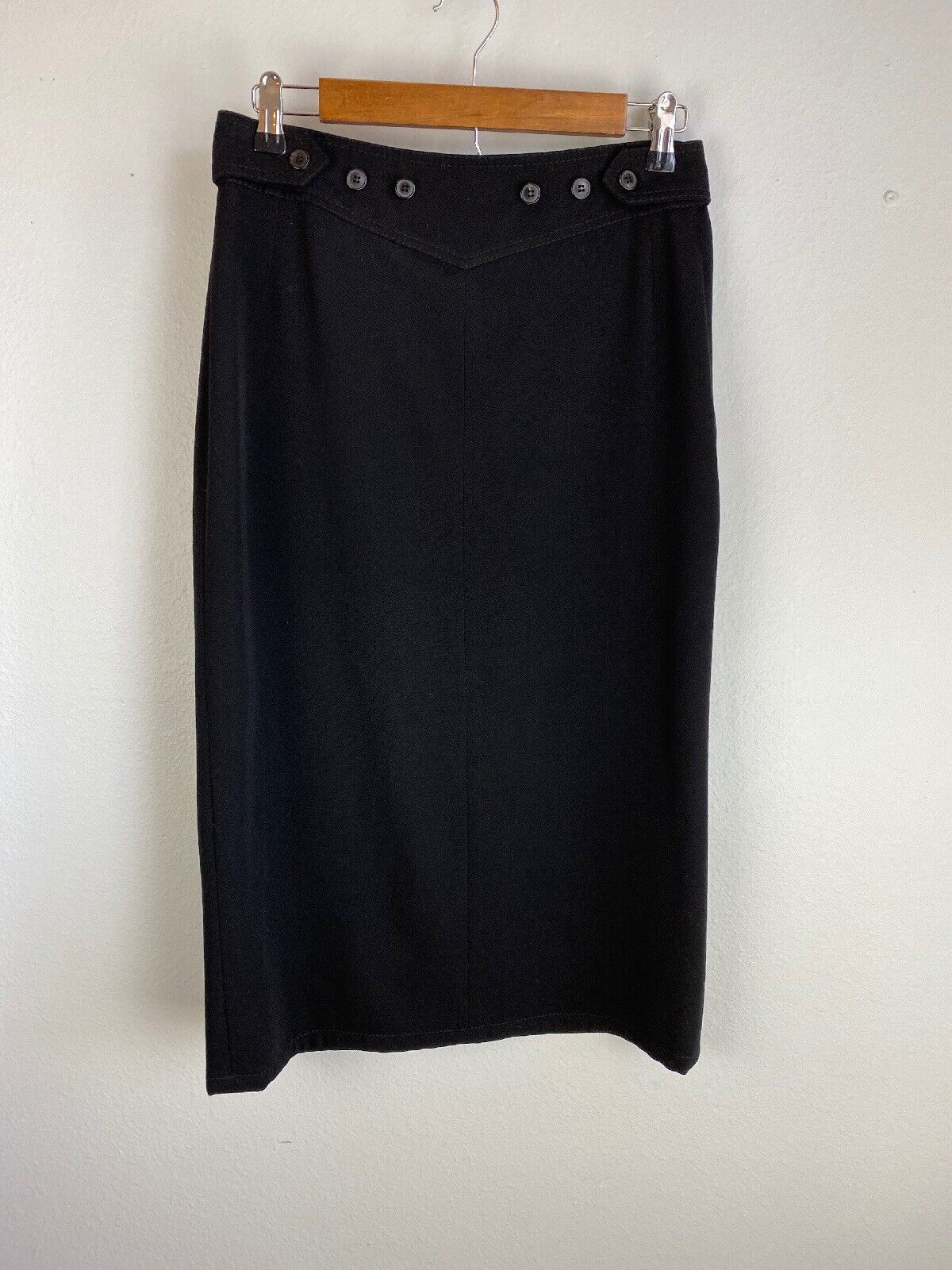 Dries Van Noten Womens Pencil Skirt 38 4 S Midi Black Wool Lined Button Detail