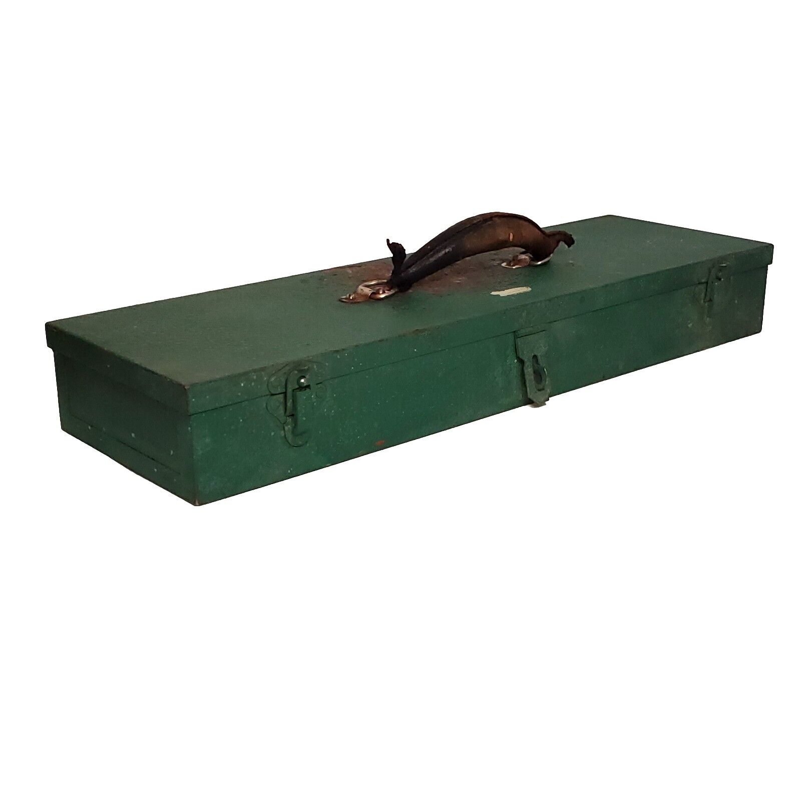 VINTAGE Patina Dremel Rotary Tool Box Case Storage Leather Handle 19x7x3 Green