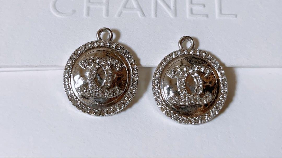 CHANEL vintage zipper-pulls silver logo round 20mm set of 2