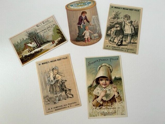 LOT 5 Vintage Clark\'s O.N.T. Spool Dr Morse\'s Shaker Trade Cards