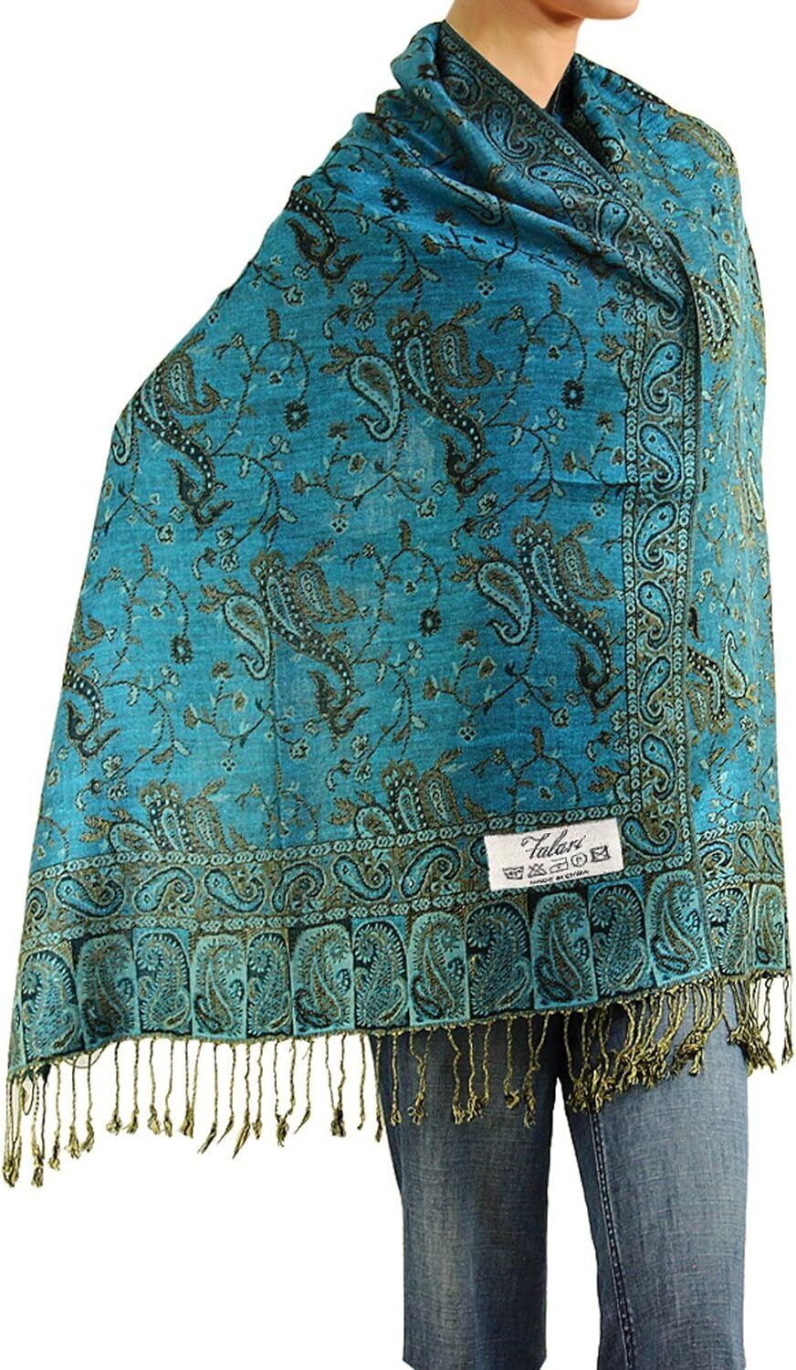 Falari Women\'s Woven Reversible Paisley Pashmina Shawl Style 1 - Turquoise 