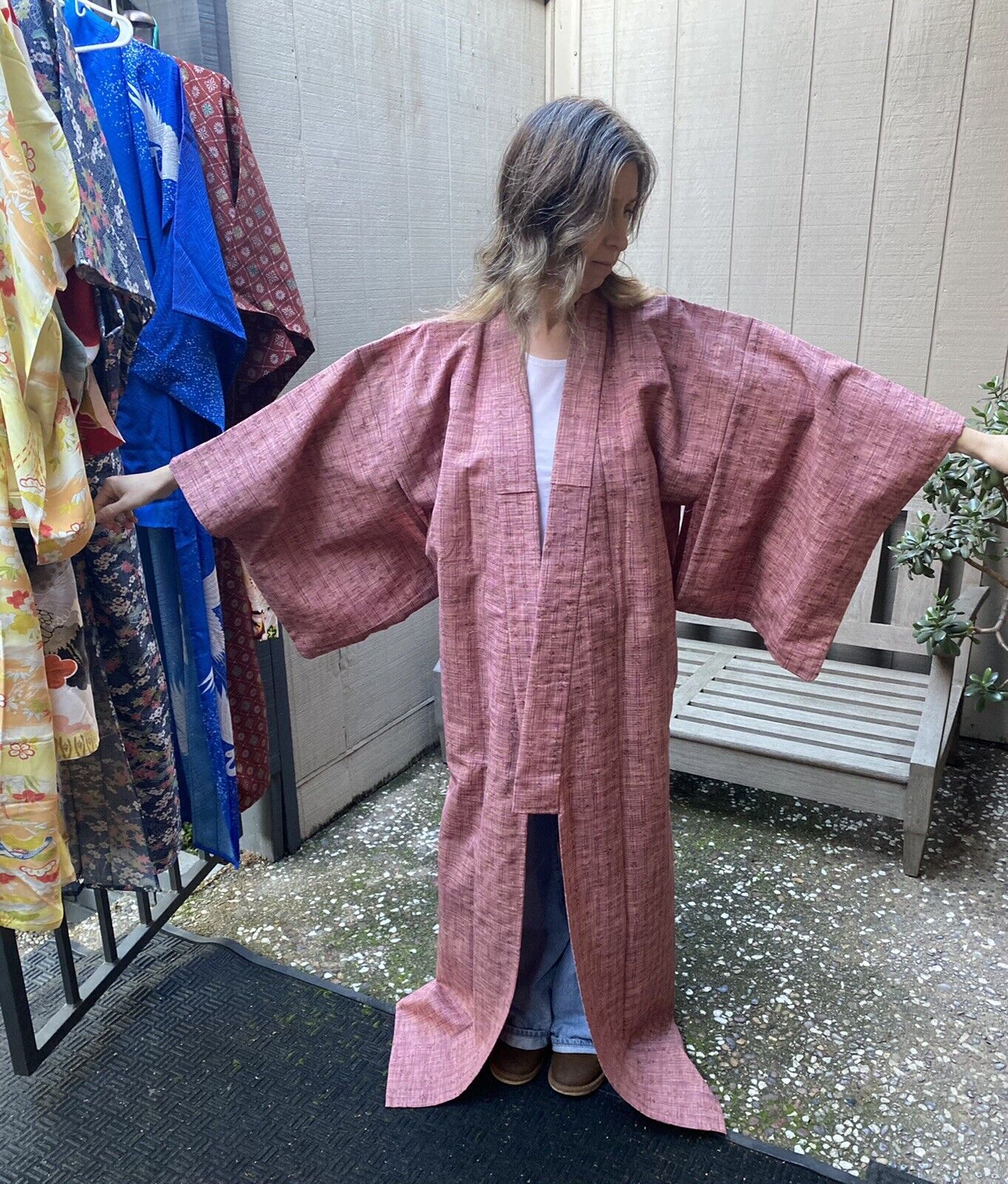 Vintage Women’s Traditional Handmade Japanese Kimono Cotton Pink Japan