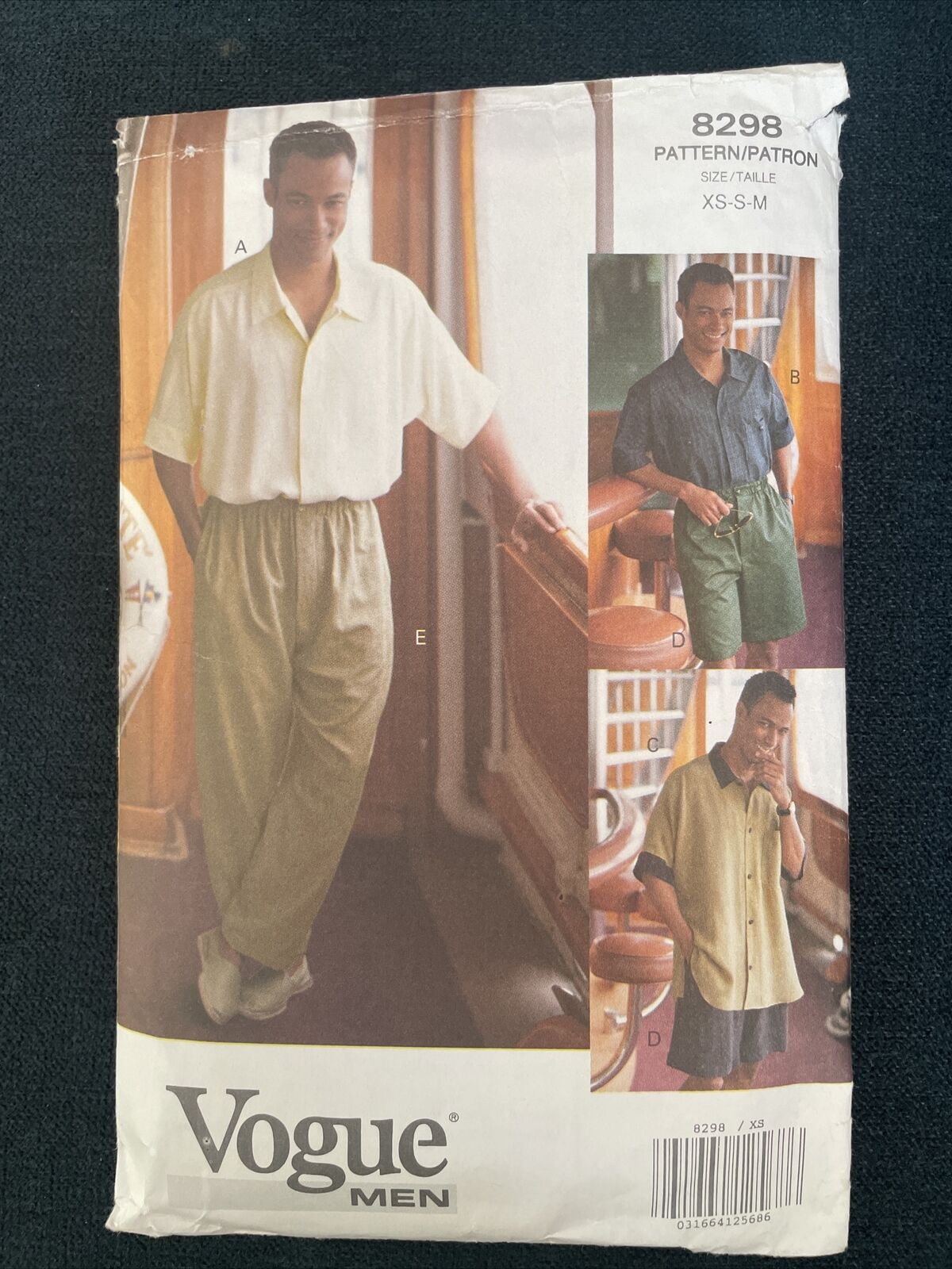 Vintage Vogue 8298 NEW Men’s Loose Fit Button Front Shirt & Pant Size Xs-Med