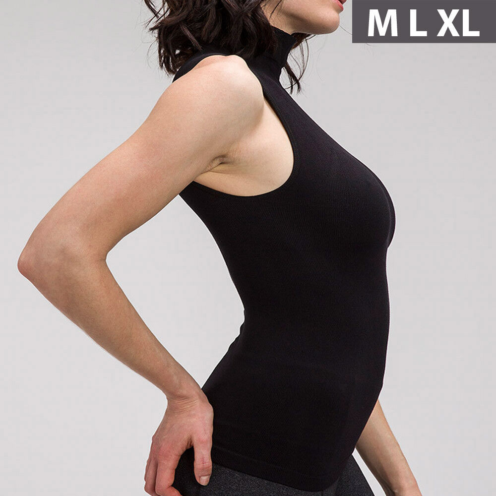 Women Sleeveless Mock Neck Turtleneck Body Shaping Slim Fitted Shirts Plus Size 